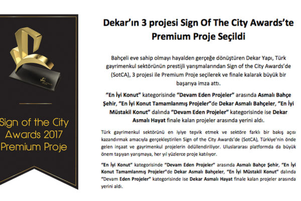 Dekar’ın 3 projesi Sign Of The City Awards’te Premium Proje Seçildi